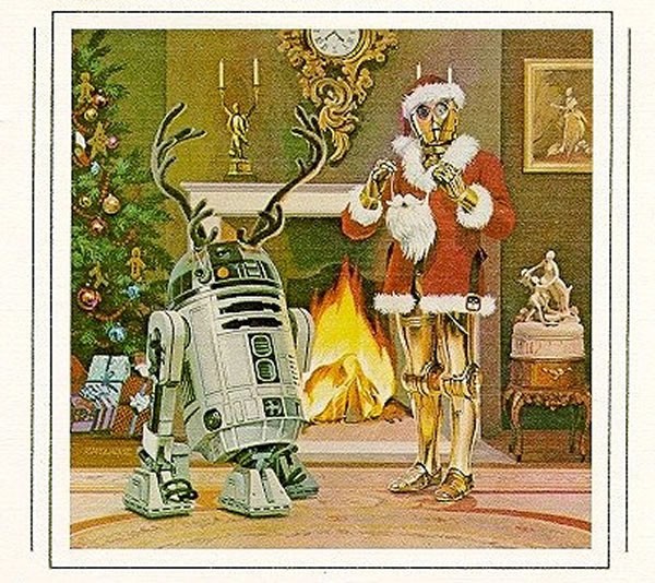 1979 Christmas Card (C-3PO Santa and R2-D2 with Antlers by Ralph McQuarrie)