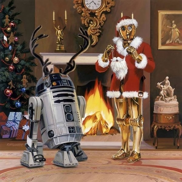 1979 Christmas Card (C-3PO Santa and R2-D2 with Antlers by Ralph McQuarrie)