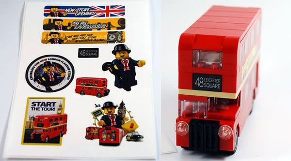 exclusive stickers 40220 mini london bus lego leicester store opening