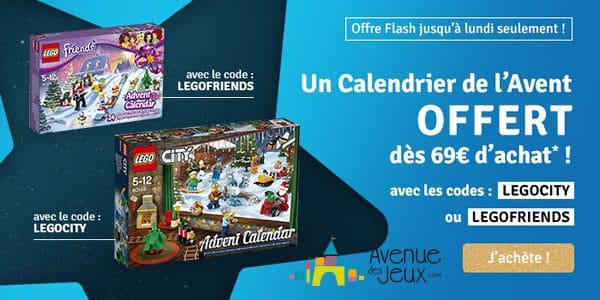 Chez Avenue des Jeux : Calendrier de l'Avent LEGO offert dès 69 € d'achat