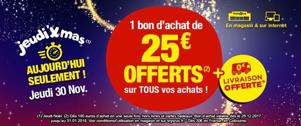 Chez Toys R Us : bon d'achat de 25 € offert dès 100 € d'achat