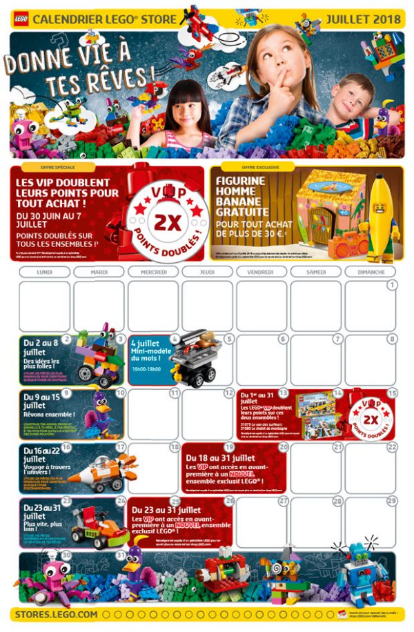 LEGO Store Calendar FR - Juillet 2018