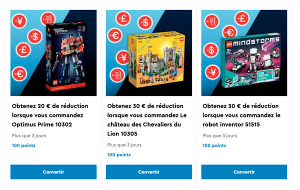 ▻ On the VIP rewards center: 100 LEGO points = €30 discount a selection of sets - HOTH BRICKS