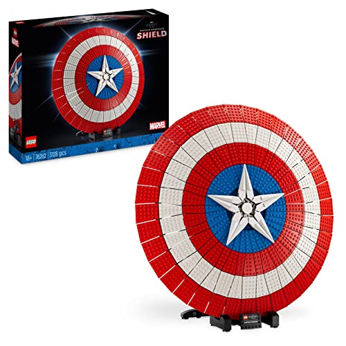 LEGO Marvel Le Bouclier de Captain America - Kit de Construction Avengers Infinity Saga pour Adultes avec Minifigurine, Plaque de Nom et Marteau de Thor - Idée Cadeau pour Hommes et Femmes 76262