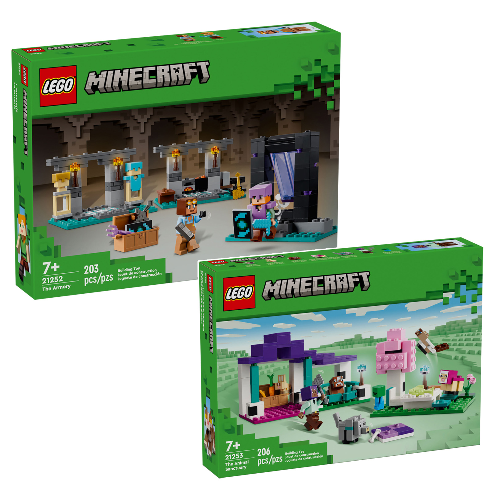 New LEGO Minecraft 2024 items sets 21252 The Armory and 21253 The