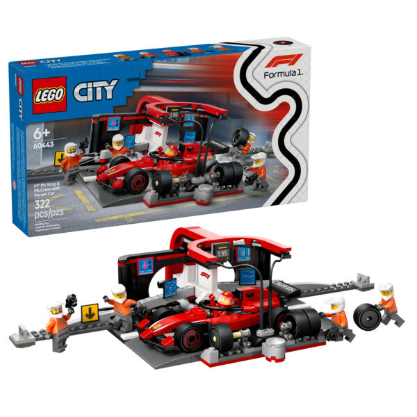 60443 lego city f1 pit stop pit crew with ferrari car