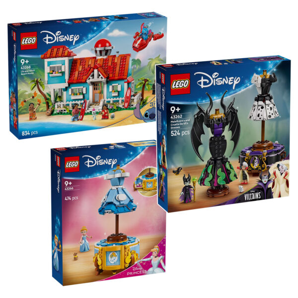 Nouveautés LEGO Disney de mars 2025 : la maison de Lilo et Stitch et le vestiaires de plusieurs personnages Disney