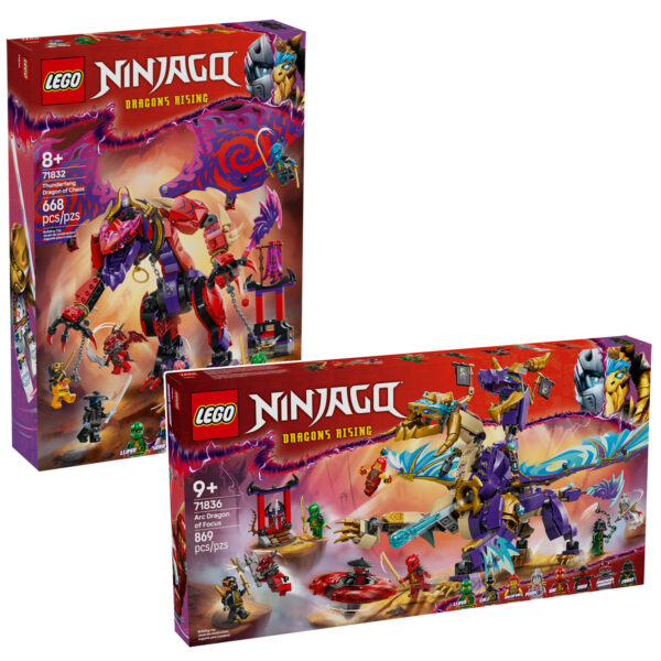 Nouveautés LEGO NINJAGO de mars 2025 : les sets 71832 Thunderfang Dragon of Chaos et 71836 Arc Dragon of Focus sont en ligne sur le Shop